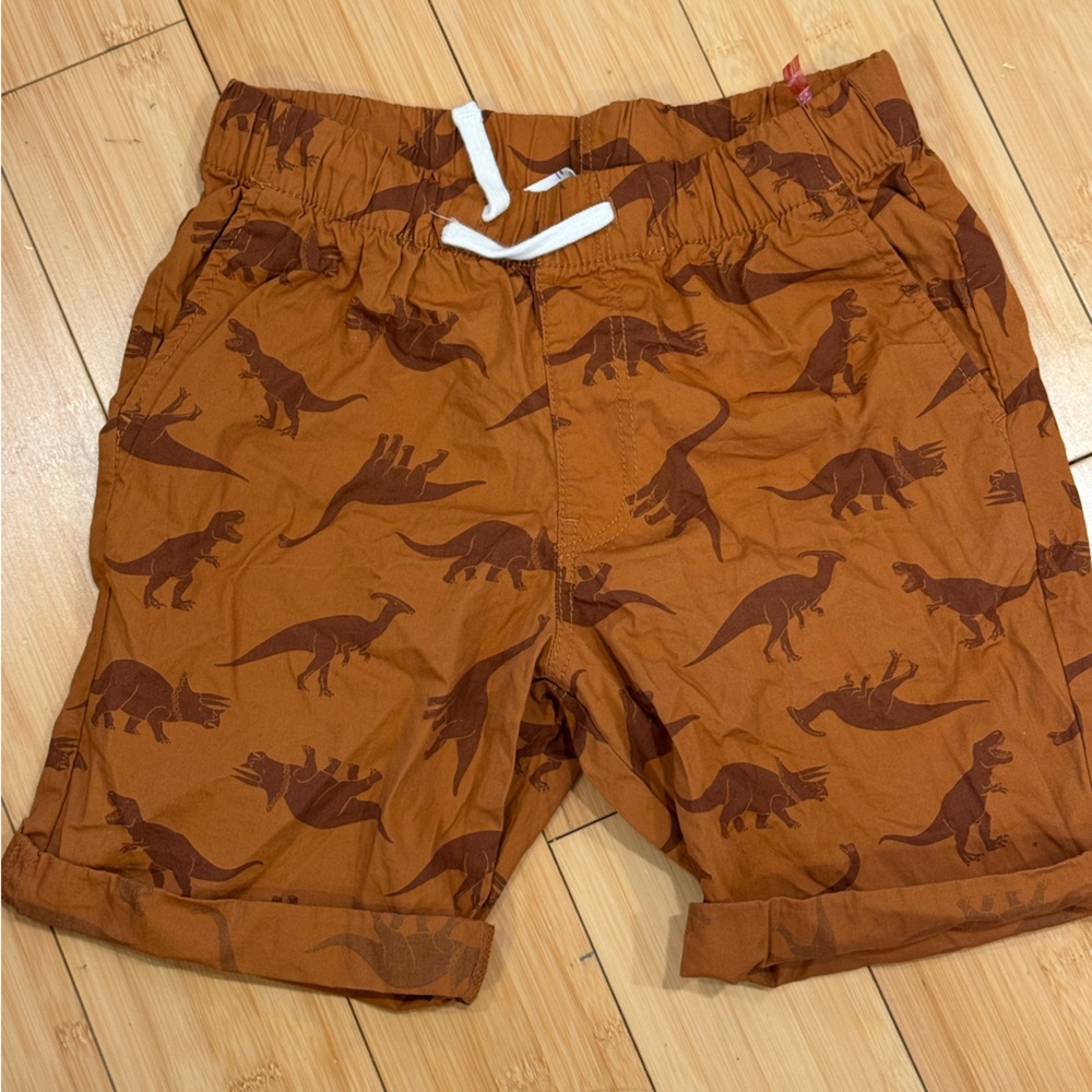 NEW! WITH TAGS! H&M Kids Brown Dino Pattern Cotton Shorts Sz 10